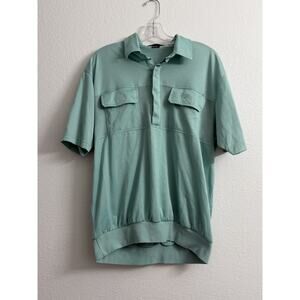 Alan Stuart Short Sleeve Shirt Pullover Aqua Snap Button Mens L Vintage